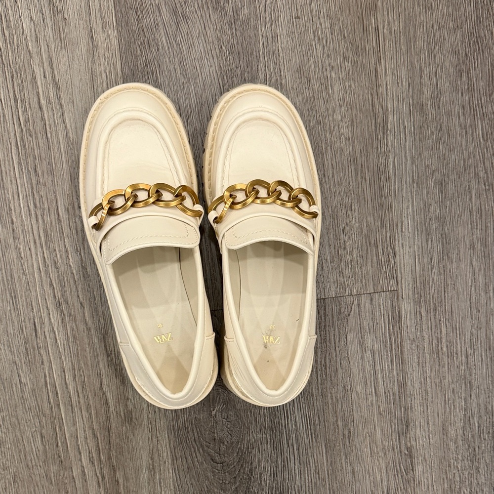 Zara Cream Loafers with Gold Accent